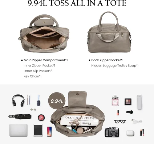 Miniatura 5 de befen Bolso de mano vintage de cuero genuino para mujer, bolso de mano con asa superior, bolso de cuero grande, bandolera de hombro