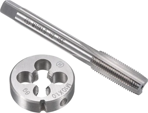 Miniatura 12 de uxcell M10 x 0.059 in Juego de llaves métricas y troqueles, rosca de máquina con troquel de roscado redondo, kit de grifo y troquelado