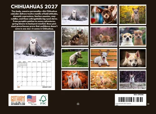 Miniatura 2 de Calendario de cachorros de Chihuahua 2025, regalos de Chihuahua, calendario mensual de pared de 12 meses, fabricado en Estados Unidos Cachorro