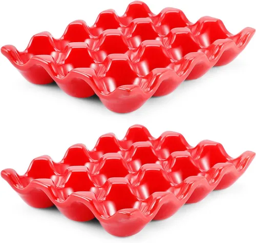 Miniatura 11 de Flexzion Organizador de huevos cerámico para nevera - Bandeja de huevos de 6 tazas, contenedor de porcelana para media docena, organizador de Gris