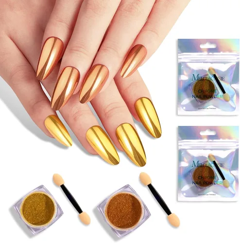 Miniatura 15 de MelodySusie Polvo para Uñas Oro Champán con Efecto Cromo para Uñas de Gel, Pigmento Metálico con Efecto Espejo, Purpurina Fina Elegante