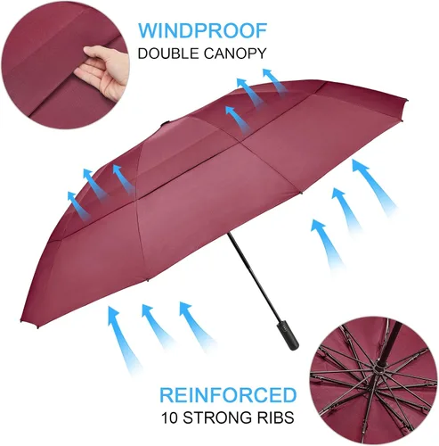 Miniatura 30 de G4Free Paraguas de golf grande de 42/46/54/62 pulgadas, paraguas compacto de viaje inverso, 10 varillas, resistente al viento para lluvia, doble