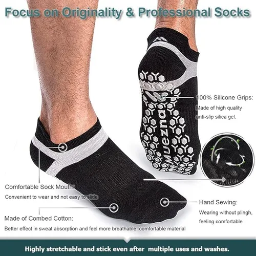 Miniatura 3 de Muezna Calcetines de yoga antideslizantes para hombre, para pilates, barras, Bikram Fitness Hospital con puños