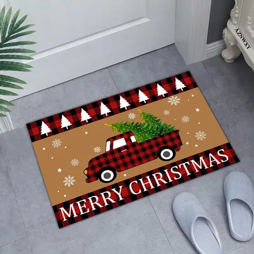 Miniatura 2 de AZNWXY Tapete de puerta de búfalo de Navidad – Felpudo de Navidad Felpudo de Navidad Felpudo de bienvenida de Navidad a cuadros Tapete de árbol