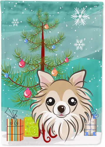 Miniatura 117 de Caroline's Treasures BB1622CHF - Bandera de casa Shih Tzu con árbol de Navidad y gris plateado para porche, grande, para colgar en la pared