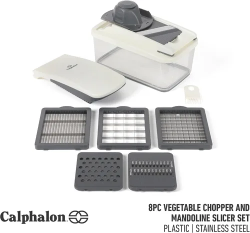 Miniatura 2 de Calphalon Picadora de verduras con recipiente, 3 cuchillas con 1 picadora y 1 mandolina, picadora de alimentos 5 en 1 con cuchillas de acero