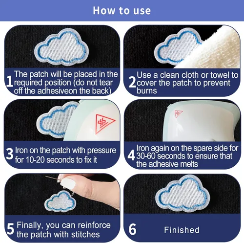 Miniatura 3 de 10 piezas de mini parches de nube para planchar para coser en pequeñas nubes, parches bordados para ropa, chaquetas, mochilas, pantalones, gorras