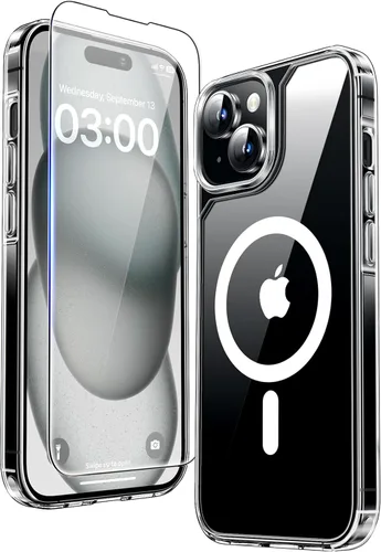 Miniatura 136 de TAURI Funda magnética 2 en 1 transparente para iPhone 14 Pro, compatible con Magsafe [no amarillenta] con protector de pantalla, protección de grado