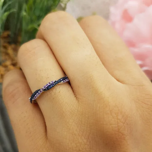 Miniatura 8 de Dazzlingrock Collection Anillo de boda apilable redondo de amatista y zafiro azul para mujer en oro