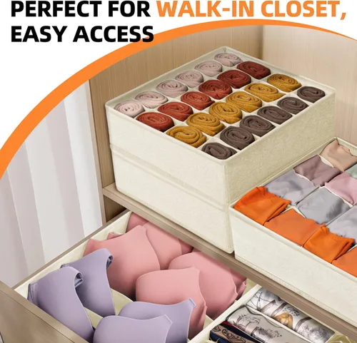 Miniatura 6 de Criusia Organizador de Cajones para Ropa de 6 Piezas - 90 Celdas Organizadores de Closet y Almacenamiento para Cuarto de Bebé - Organizador de Beige