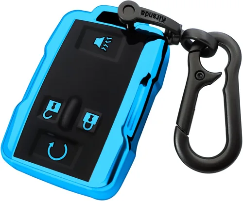 Kirsnda Funda para llavero Chevrolet con hebilla de metal, carcasa de TPU suave para llave/piel, 4 botones para GMC chevy Colorado Silverado Azul
