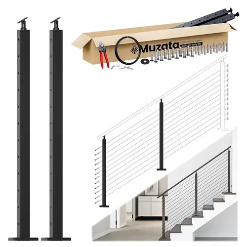 Miniatura 18 de Muzata Kit de barandilla de cable modular negro de 4 a 8 pies, kit de postes de 42 pulgadas, juego completo de sistema de barandilla de cable