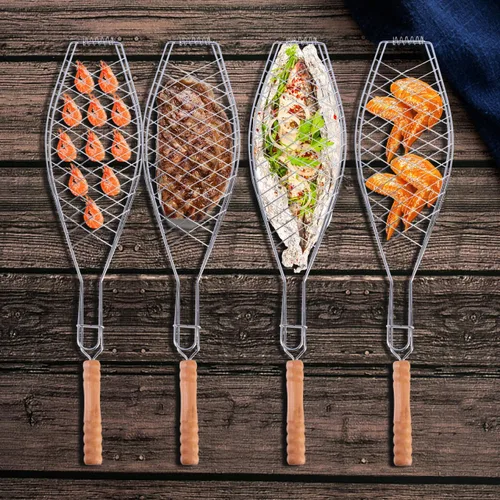 Miniatura 2 de UPKOCH Cesta de 2 piezas, acero inoxidable, estante plegable para asar pescados, red de clip de barbacoa a la parrilla para carne, bistec