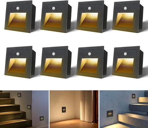 Miniatura 10 de Arotelicht Luces LED para escalones de 120 V para interiores y exteriores, 3000 K, luces de pared empotrables impermeables para terraza, escalera