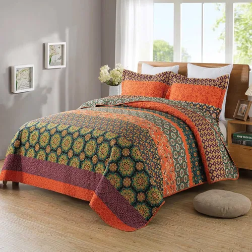 Miniatura 22 de Travan Juego de Edredón de 3 Piezas Tamaño King Colcha Acolchada Ligera Juego de Cubrecama Reversible con Estampado Floral Juego de Ropa de Cama