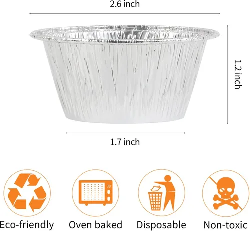 Miniatura 3 de Tazas de papel de aluminio para hornear, Ramekin desechables de 2.4 onzas, forros de papel plateado para cupcakes, 200 piezas de aluminio