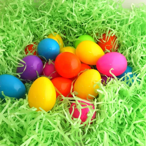 Miniatura 4 de Huevos de Pascua rellenos de caramelo de plástico a granel con gomas de gelatina y calcomanías, rellenos de cesta, bolsa surtida de 45 (bolsa de 45)