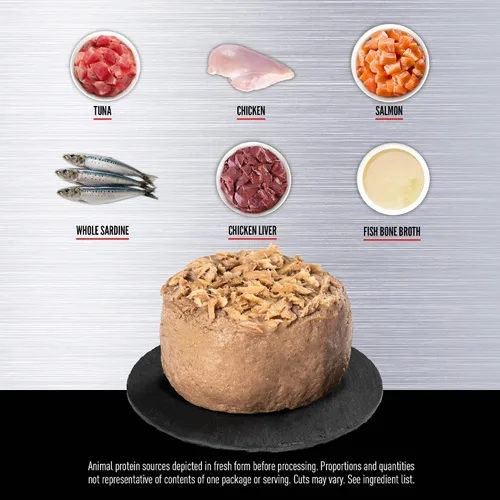 Miniatura 4 de ORIJEN Pate Premium - Comida húmeda para gatos en caldo de huesos con atún, salmón y ternera, latas de 5.5 onzas (12 unidades)