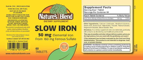 Miniatura 2 de Nature's Blend Hierro lento 50 mg (160 mg) Comparar con Slow Fe® 60 tabletas
