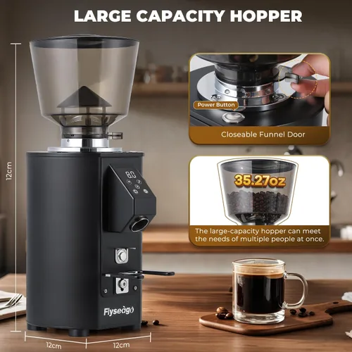 Miniatura 6 de Molinillo de café comercial resistente, rebabas planas SS de 2.520 in, 8 ajustes precisos, control de botón, tolva de 35 onzas, uso comercial