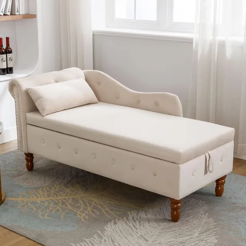 Miniatura 9 de Aoowow Banco de almacenamiento de terciopelo para dormitorio, extremo de la cama, sofá con brazo enrollado, tumbona para interiores con Gris 58