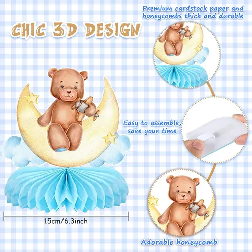 Miniatura 3 de 9 piezas de centro de mesa de oso para baby shower para niños, decoración de fiesta de niños, recortes de globos de oso pequeño, decoración de mesa