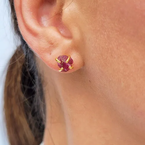 Miniatura 121 de Aretes de piedra preciosa natural en bruto con oro amarillo sobre plata de ley 925, 6 a 0.276 in, regalo de piedra de nacimiento de calidad genuina