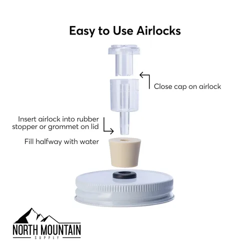 Miniatura 4 de North Mountain Supply Esclusas de aire de 2 piezas con tapones de goma # 6.5 para fermentación, esclusas para elaboración de vino, cerveza