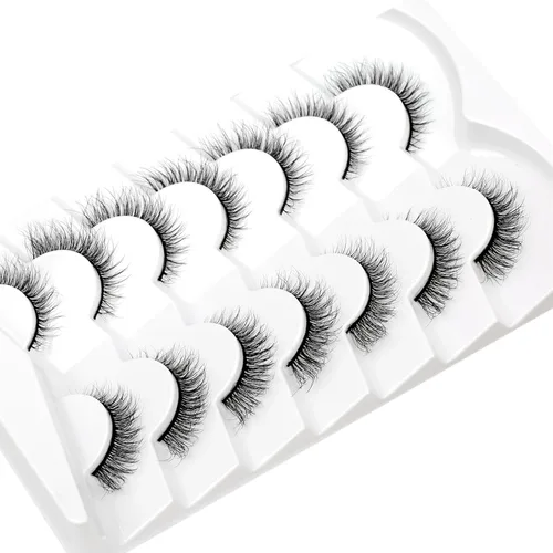 Miniatura 484 de Pooplunch - Pestañas postizas finas de visón sintético, estilo ojo de gato, naturales, cruzadas, tipo racimo, efecto 8D de volumen, tiras