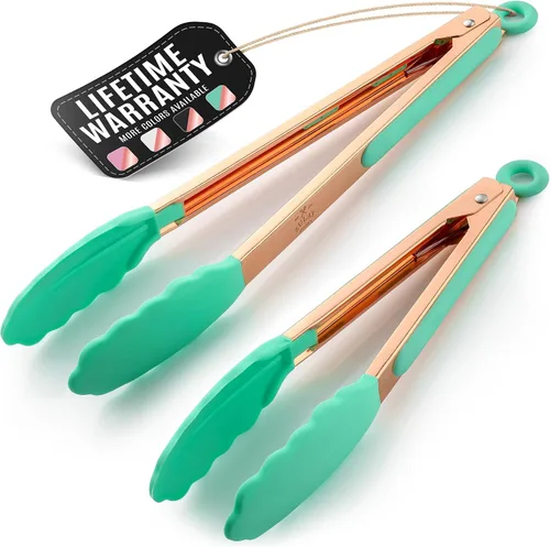 Miniatura 12 de Zulay Pinzas de cocina de acero inoxidable con puntas de silicona, juego de 2 pinzas de cocina con bloqueo (9 y 12 pulgadas) con agarre