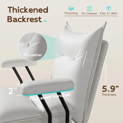 Miniatura 6 de Silla de oficina blanca con asiento ancho grueso de triple capa, silla de escritorio de cuero con respaldo medio con ruedas y brazos, silla de Blanco