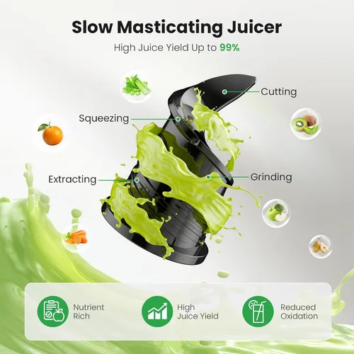 Miniatura 3 de Kismile Exprimidor de prensa en frío, máquina exprimidora de canal de alimentación de 5.6 pulgadas de ancho, exprimidor de masticación lenta de 300