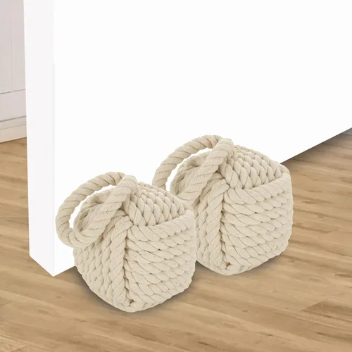 Acrux7 Paquete de 2 topes de puerta cuadrados de 5.5 x 5.5 pulgadas, topes de puerta decorativos náuticos hechos a mano con asa, tope de puerta