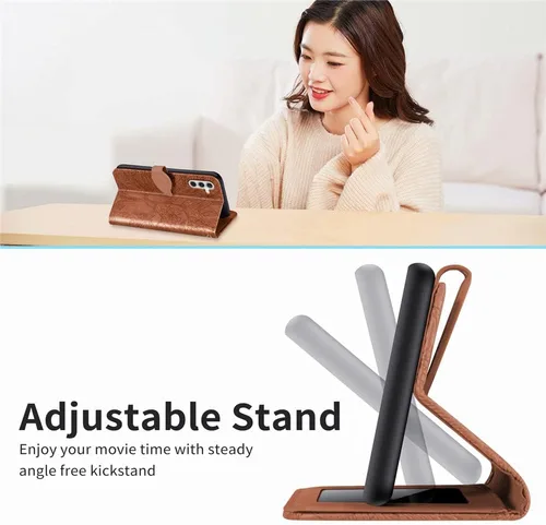 Miniatura 6 de Funda tipo cartera para Samsung Galaxy A13, piel sintética de alta calidad con diseño de árbol en relieve, función atril, ranuras para tarjetas
