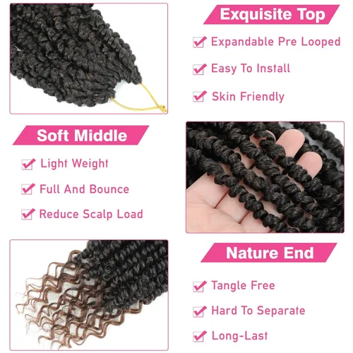 Miniatura 4 de 9 paquetes de cabello pretrenzado Passion Twist de 10 pulgadas, cabello de ganchillo Passion Twist con ombre marrón, trenzas de ganchillo bohemio