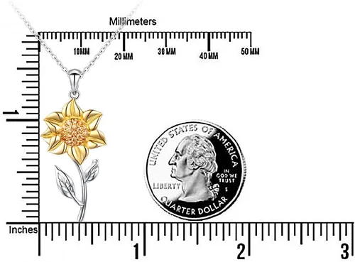 Miniatura 6 de Collar de plata de ley S925 con dije de girasol con circonita cúbica o aretes para mujer de 18.0in
