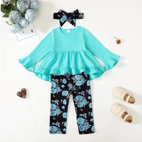 Miniatura 192 de Kucnuzki Conjunto de ropa para bebé niña pequeña, camisa de manga con volantes, pantalón floral, ropa de otoño e invierno para niña