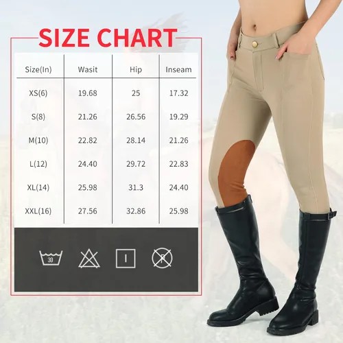 Miniatura 6 de beroy Pantalones de equitación para niños, con parches para la rodilla, pantalones ecuestres con cremallera frontal y bolsillos