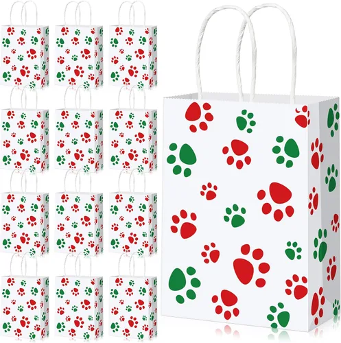 Miniatura 20 de Blulu 20 piezas bolsas de regalo con forma de pata de cachorro con asas de papel trenzado, bolsas de papel para regalo de golosinas para mascotas