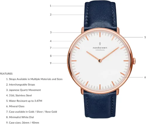 Miniatura 2 de Nordgreen Reloj nativo escandinavo de oro rosa con correas intercambiables