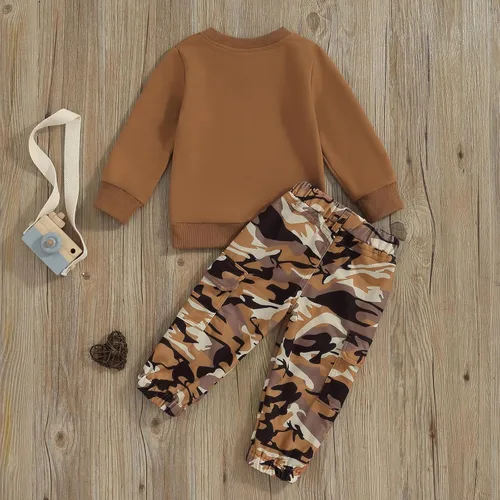 Miniatura 53 de Mandizy Conjunto de ropa de otoño para bebé niña pequeña, sudadera de manga larga con estampado de letras bendecidas, pantalones de camuflaje