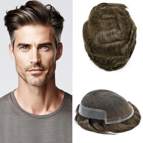 Miniatura 41 de FACE MIRACLE - Tupé frontal de encaje francés para hombres, sistema de reemplazo de cabello humano de encaje con pieza de pelo de poliuretano