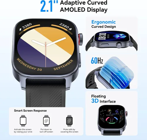 Miniatura 2 de Reloj inteligente (respuesta/hacer llamadas), reloj inteligente con pantalla AMOLED curva de 2.1 pulgadas para hombres y mujeres, rastreadores