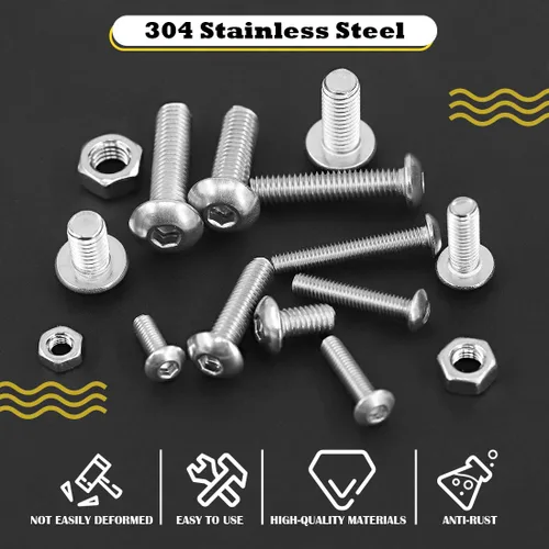 Miniatura 3 de Hilitchi Juego de 510 tornillos de cabeza hexagonal de acero inoxidable M3 M4 M5, cabeza de botón, tornillos y tuercas, acero inoxidable 304
