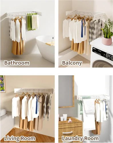 Miniatura 3 de YLGJ&TIDY Estante de secado de ropa montado en la pared, estante de secado de ropa de 31.5 pulgadas, estante de secado de ropa plegable con 5