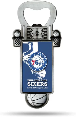 Rico Industries Abrebotellas magnético de baloncesto de la NBA, acero inoxidable, imán fuerte para exhibir en el refrigerador
