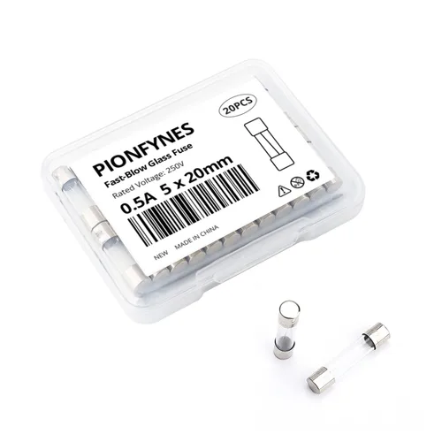 (Paquete de 20) Fusible de soplado rápido de 0.5 A, fusibles de vidrio de 0.5 amperios 250 V, 0.2 x 0.78 pulgadas/0.197 x 0.787 in (0.5 amperios)