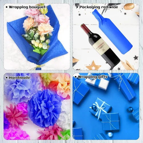 Miniatura 7 de NEBURORA 120 hojas de papel de seda azul, 14 x 20 pulgadas, papel de envoltura azul marino para bolsas de regalo, embalaje, relleno floral