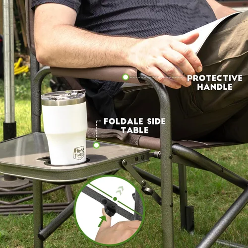 Miniatura 5 de TIMBER RIDGE - Silla de aluminio sobredimensionada para acampada, silla de director ligera y portátil con mesa auxiliar, bolsillo lateral Canela