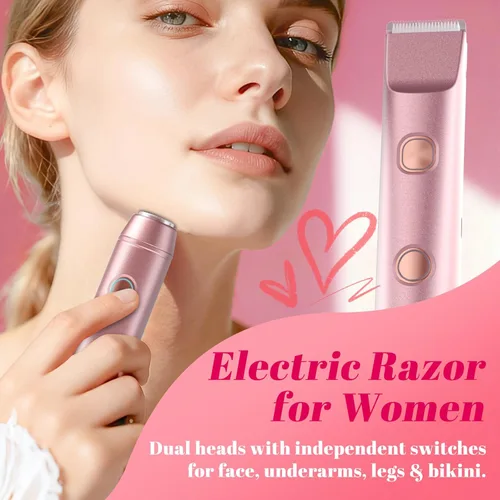 Miniatura 3 de Recortadora de bikini para mujer – Maquinilla de afeitar eléctrica de doble cabeza, IP67 impermeable USB-C recargable para línea de bikini, axilas